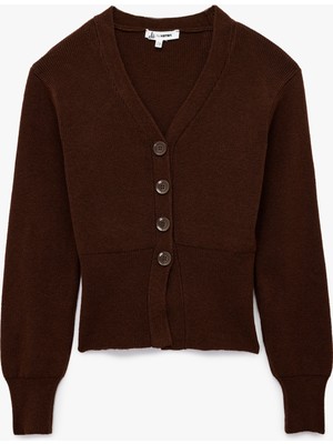 Düğmeli V Yaka Uzun Kollu Triko Hırka