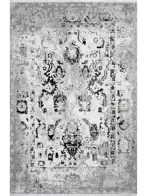 Bespoky 80x150 cm Gri Silver Modern Etnik Yıkanabilir Halı | Mutfak Balkon Yatak Odası Halısı | Leke Tutmayan Kaymaz | SİLVER-16557