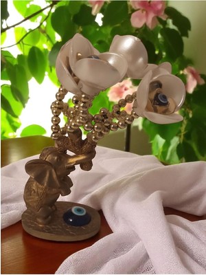 Cam Nazar Boncuklu Çiçekleri Elle Bükülüp Ayarlanabilen Ağaç Dekoratif Obje Biblo Hediyelik Süs