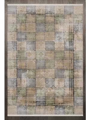 Bespoky 80x150 cm Yeşil Scandinavian İskandinav Modern Yıkanabilir Halı | Mutfak Balkon Yatak Odası Halısı | Leke Tutmayan Kaymaz | F_SCANDİNAVİAN-8019