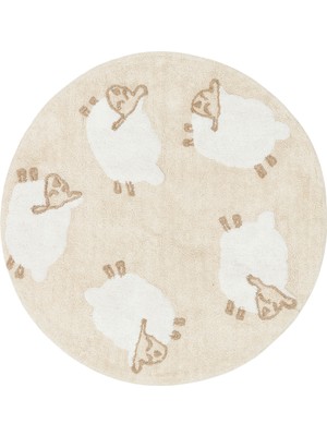 Bej Figürlü Etnik Modern Desenli Pamuk Hav Vermeyen Leke Tutmayan Kolay Temizlenen Yumuşak Makine Salon Yolluk Mutfak Halı