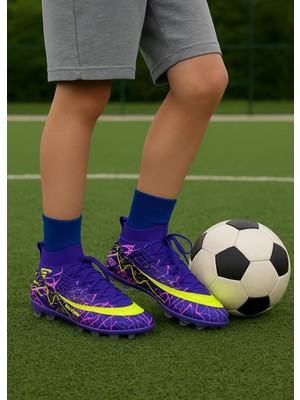 Çocuk Likralı Çoraplı Vinnex Spor Krampon Ayakkabı-Mor