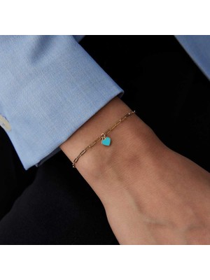 Turkuaz Mineli Kalp Charm Ataç Bileklik