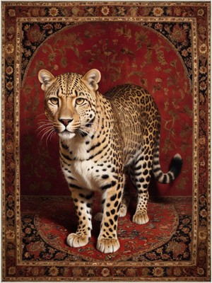 Drom Dokuma Taban Makinede Yıkanabilen Kilim Kaymaz Şönil Halı Geleneksel Desenli Leopar Figürlü
