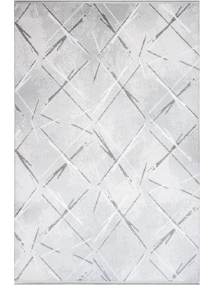 Mae Gri Geometrik Etnik Modern Desenli Akrilik Hav Vermeyen Leke Tutmayan Kolay Temizlenen Yumuşak Makine Salon Yolluk Mutfak Halı