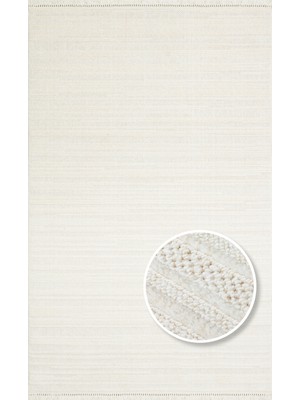 Hali.Net 80x250 cm Beyaz Krem Çizgili Modern Çizgili Halı | Mutfak Yolluk Halısı | Hav Vermez Leke Tutmaz | Hav Vermez Leke Tutmaz
