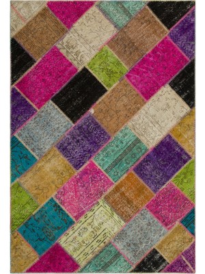 Bespoky 160x233 cm Bej Çok renkli Patchwork Bohem Geleneksel Halı | Salon Yatak Odası Halısı | UNİQUE-21615