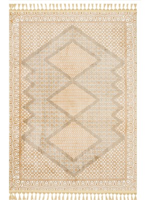 Hali.Net 80x250 cm Bej Elmas Bohem Geometrik Halı | Mutfak Yolluk Halısı | Hav Vermez Leke Tutmaz | MHV-3866
