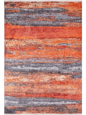 Bryansk Turuncu Modern Etnik Desenli Makinada Yıkanabilir Hav Toz Vermez Leke Tutmayan Kaymaz Taban Dijital Makine Baskı Salon Yolluk Mutfak Halı