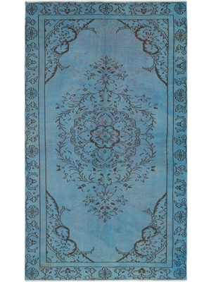 Bespoky 160x262 cm Mavi Medalyonlu Geleneksel Çiçekli Halı | Salon Yatak Odası Halısı | UNİQUE-19625