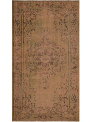 Bespoky 164x294 cm Bej Haki yeşili Geleneksel Vintage Madalyonlu Halı | Salon Yatak Odası Halısı | UNİQUE-28185