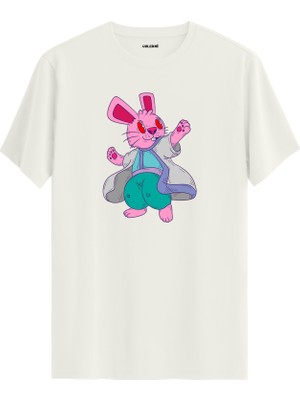 Tavşan Karakter Baskılı %100 Pamuk Eğlenceli Sokak Modası Unisex Tişört