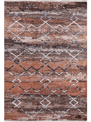 Vidnoye Kahverengi Modern Etnik Desenli Makinada Yıkanabilir Hav Toz Vermez Leke Tutmayan Kaymaz Taban Dijital Makine Baskı Salon Yolluk Mutfak Halı