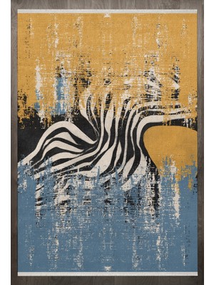 Bespoky 80x150 cm Sarı European Modern Yıkanabilir Halı | Mutfak Balkon Yatak Odası Halısı | Leke Tutmayan Kaymaz | F_EUROPEAN-8017