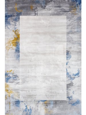 Mavi Geometrik Etnik Modern Desenli Pamuk Makinada Yıkanabilir Hav Toz Vermez Leke Tutmayan Kaymaz Taban Dijital Makine Baskı Salon Yolluk Mutfak Halı