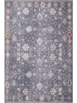 Hali.Net 150x230 cm Gri Füme Çiçekli Ve Geometrik Vintage Eskitme Halı | Salon Yatak Odası Halısı | Hav Vermez Leke Tutmaz | BA19-DİKDÖRTGEN
