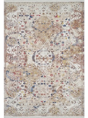 Hali.Net 80x150 cm Krem Dijital Baskı Etnik Patchwork Halı | Mutfak Balkon Salon Halısı | Hav Vermez Hipoalerjenik | HALN-HLN1667