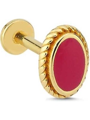 Oval Şekil Işleme Detaylı Kırmızı Mine Tragus Piercing