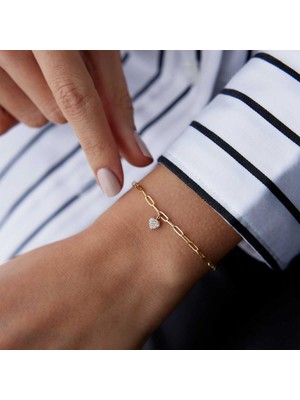 Taşlı Kalp Charm Bileklik