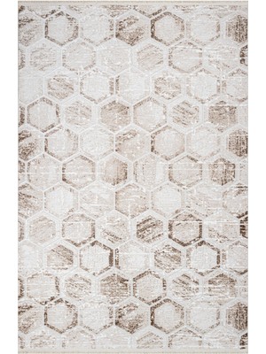 Talia Krem Geometrik Etnik Modern Desenli Pamuk Hav Vermeyen Leke Tutmayan Kolay Temizlenen Yumuşak Makine Salon Yolluk Mutfak Halı