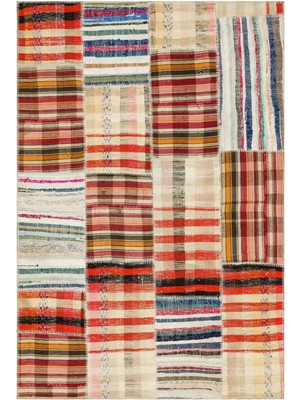 Teselya Bej Çizgili Yün Modern Desenli Yün Hav Toz Vermez Leke Tutmayan Salon Yolluk Mutfak El Dokuma Halı