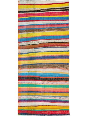 Hali.Net 148x332 cm Bej Çok Renkli Bohem Çizgili Halı | Salon Yatak Odası Halısı | Hav Vermez | UNİQUE-37200