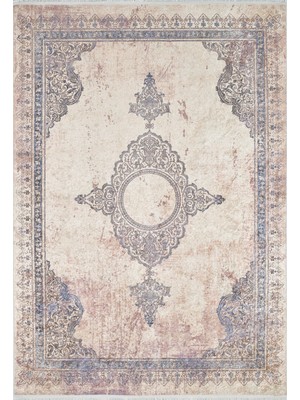 Naucalpan Bej Göbekli Etnik Modern Desenli Makinada Yıkanabilir Hav Toz Vermez Leke Tutmayan Kaymaz Taban Dijital Makine Baskı Salon Yolluk Mutfak Halı