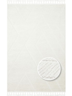 Beyaz Geometrik Etnik Modern Desenli Hav Vermeyen Leke Tutmayan Kolay Temizlenen Yumuşak Makine Salon Yolluk Mutfak Halı