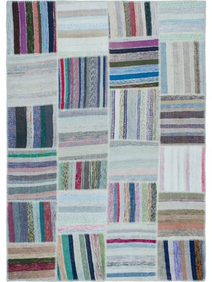 Iskece Bej Patchwork Yün Modern Desenli Yün Hav Toz Vermez Leke Tutmayan Salon Yolluk Mutfak El Dokuma Halı