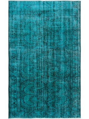 Atina Turkuaz Eskitme Yün Modern Desenli Yün Hav Toz Vermez Leke Tutmayan Salon Yolluk Mutfak El Dokuma Halı