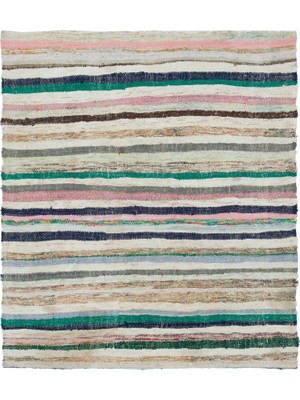 Teselya Bej Çizgili Yün Modern Desenli Yün Hav Toz Vermez Leke Tutmayan Salon Yolluk Mutfak El Dokuma Halı