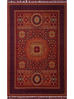 Kırmızı Klasik Etnik Modern Desenli Akrilik Hav Vermeyen Leke Tutmayan Kolay Temizlenen Yumuşak Makine Salon Yolluk Mutfak Halı