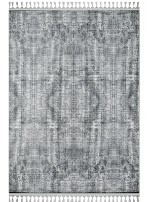 Priyam Gri Modern Etnik Desenli Bambu Makinada Yıkanabilir Hav Toz Vermez Leke Tutmayan Kaymaz Taban Dijital Makine Baskı Salon Yolluk Mutfak Halı