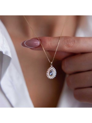 Lacivert Taşlı Damla Kolye