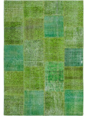 Iskece Yeşil Eskitme Etnik Modern Desenli Yün Hav Toz Vermez Leke Tutmayan Salon Yolluk Mutfak El Dokuma Halı