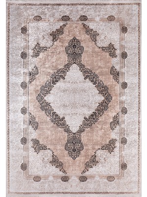 Nalcik Kahverengi Göbekli Etnik Modern Desenli Makinada Yıkanabilir Hav Toz Vermez Leke Tutmayan Kaymaz Taban Dijital Makine Baskı Salon Yolluk Mutfak Halı