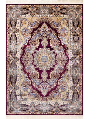 Hali.Net 120x180 cm Bordo Çiçekli Geleneksel Medalyonlu Halı | Salon Yatak Odası Halısı | Hav Vermez Leke Tutmaz | SİLK-5156B