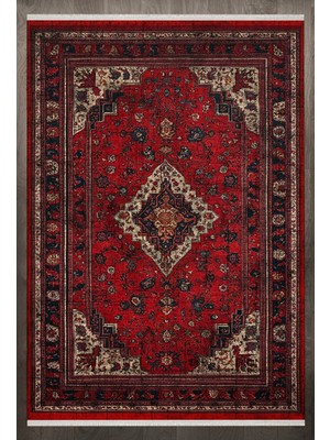  Klasik Kırmızı Pamuk Kare Modern Desenli Pamuk Makinada Yıkanabilir Hav Toz Vermez Leke Tutmayan Kaymaz Taban Dijital Makine Baskı Salon Yolluk Mutfak Halı