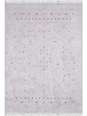 Lancut Gri Göbekli Etnik Modern Desenli Makinada Yıkanabilir Hav Toz Vermez Leke Tutmayan Kaymaz Taban Dijital Makine Baskı Salon Yolluk Mutfak Halı