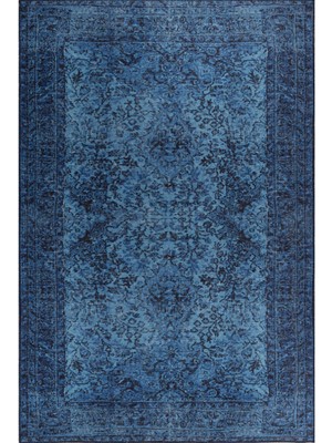 Bespoky 150x230 cm Mavi Geleneksel Eskitme Vintage Bitkisel Yıkanabilir Halı | Salon Yatak Odası Halısı | Leke Tutmayan, Kaymaz | BA44-DİKDÖRTGEN