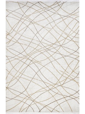 Hali.Net 120x120 cm Bej Krem Çizgili Modern Soyut Halı | Salon Yatak Odası Halısı | Hav Vermez Leke Tutmaz | 3904B-BEJ