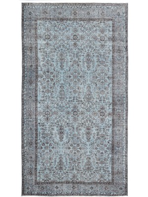 Hali.Net 167x302 cm Turuncu Açık Mavi Çiçekli Vintage Geleneksel Halı | Salon Yatak Odası Halısı | Hav Vermez | UNİQUE-16343