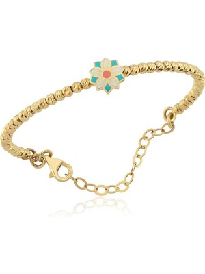 Renkli Çiçek Desenli 14 Ayar Altın Çocuk Bileklik
