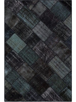 Bespoky 157x237 cm Kahverengi Koyu Gri Yama işi Vintage Geometrik Halı | Salon Yatak Odası Halısı | UNİQUE-33263