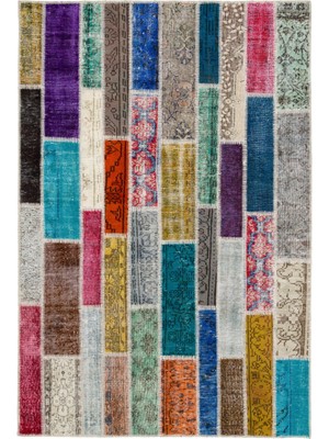 Bespoky 152x227 cm Bej Çok renkli Yama Patchwork Karışık Halı | Salon Yatak Odası Halısı | UNİQUE-34189