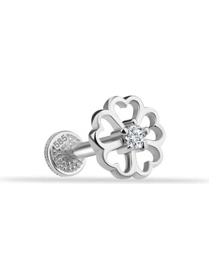 Taşlı Kalp Çiçek Motifli Minimal Tragus Piercing