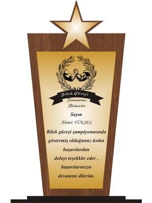 Bilek Güreşi Şampiyonu Ödülü Mdf Plaket