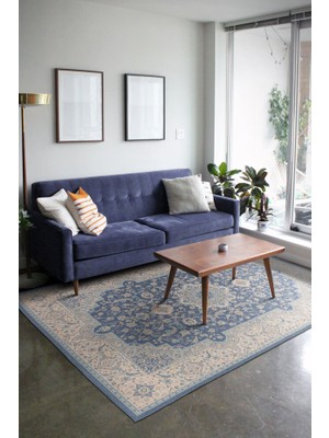 Hali.Net 150x230 cm Mavi Halı | Salon Yatak Odası Halısı | Hav Vermez Leke Tutmaz | FL32-DİKDÖRTGEN