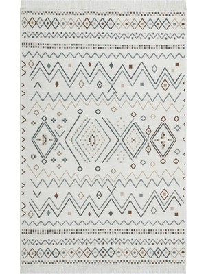 Hali.Net 80x300 cm Bej Krem Etnik Desenler Bohem Geometrik Halı | Mutfak Yolluk Halısı | Hav Vermez Leke Tutmaz | Hav Vermez Leke Tutmaz