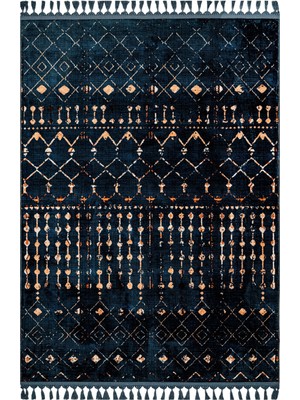 Hali.Net 140x180 cm Lacivert Elmas Bohem Geometrik Halı | Salon Yatak Odası Halısı | Hav Vermez Leke Tutmaz | Z-4068